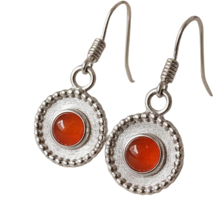 Damenohrringe mit Karneol, rund, Silber seidenmatt, handgefertigt